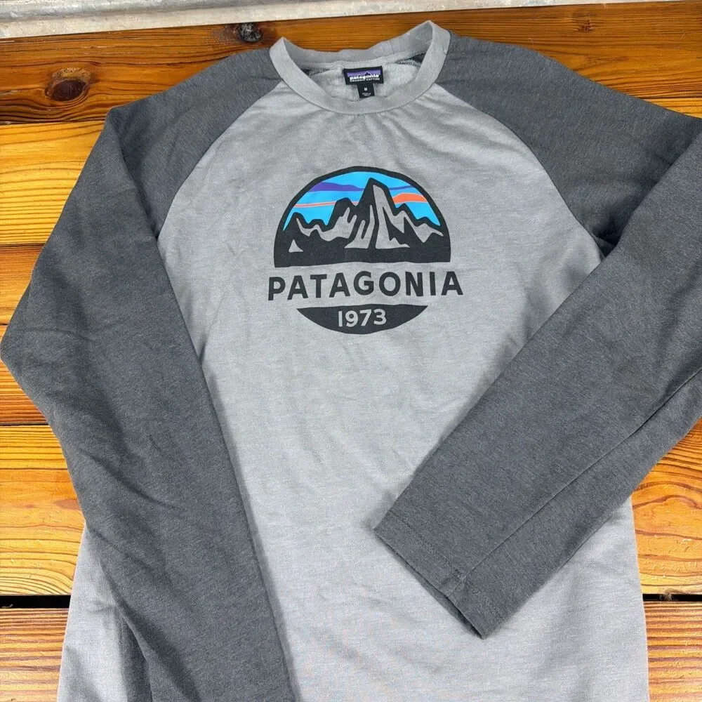 Patagonia Fleece T Shirt Mens Medium Organic Cotton Gray Heavyweight Long Sleeve
